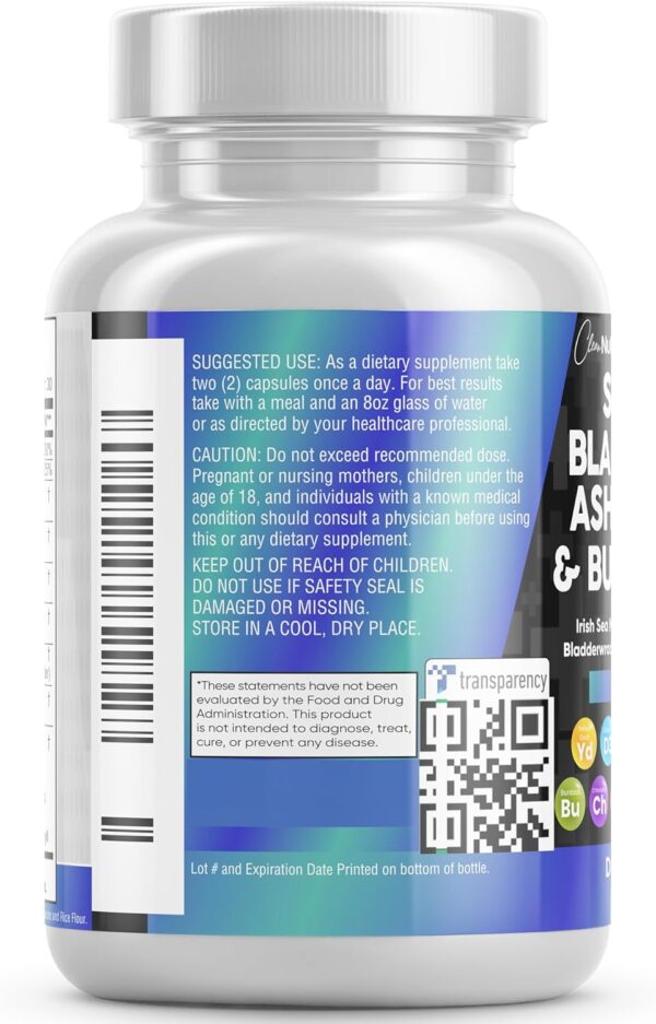 Sea Moss 3000mg Black Seed Oil 2000mg Ashwagandha 1000mg Turmeric 1000mg Bladderwrack 1000mg Burdock 1000mg & Vitamin C & D3 with Elderberry Manuka Dandelion Yellow Dock Iodine Chlorophyll ACV - Image 6