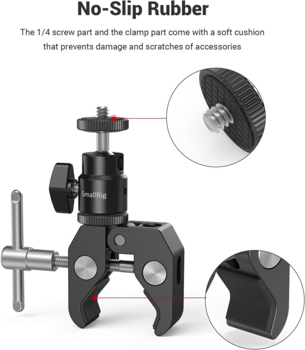 SmallRig Super Clamp Mount with Mini Ball Head Mount, Hot Shoe Adapter with 1/4 Screw for LCD Field Monitor, LED Lights, Flash, Microphone, for Gopro, for DJI Action 2, for Insta360-1124 - Image 6