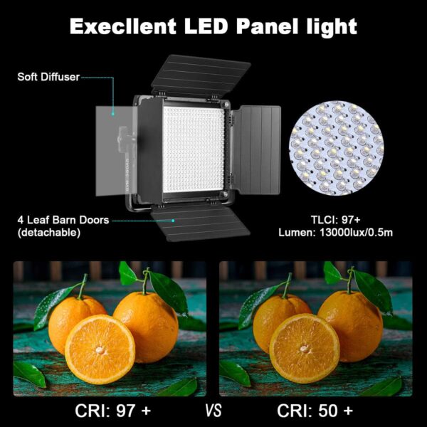 GVM 3 Pack LED Video Lighting Kits, Bi-Color Variable 2300K~6800K with Digital Display, 10~100% Brightness, CRI97+ TLCI97 Led Video Light Panel, Barndoor, App Control - Image 4