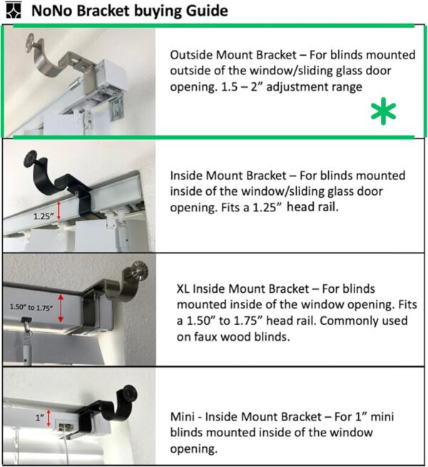 NoNo Bracket - Outside Mounted Blinds No Drill Curtain Rod Bracket Attachment Set of 3 (Black) No Drill Curtain Bracket