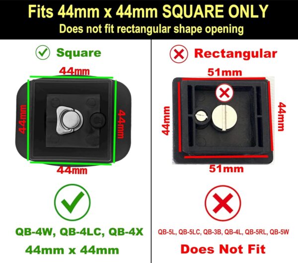 44mm Tripod Quick Release Plate Camera Mounting Adapter Parts Replacement for Certain Ambico, Velbon, Vista Explorer 60”, Sony, Sunpak, Ravelli Tripod Mount Attachment Baseplate QB-4W - Image 3