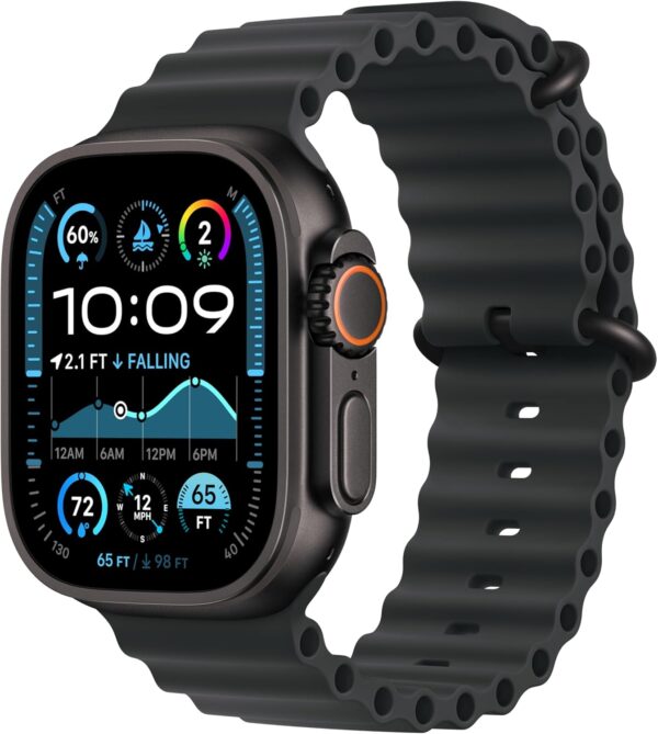 Apple Watch Ultra 2 [GPS + Cellular 49mm] Smartwatch, Sport Watch with Black Titanium Case with Black Ocean Band. Fitness Tracker, Precision GPS, Action Button, Extra-Long Battery Life