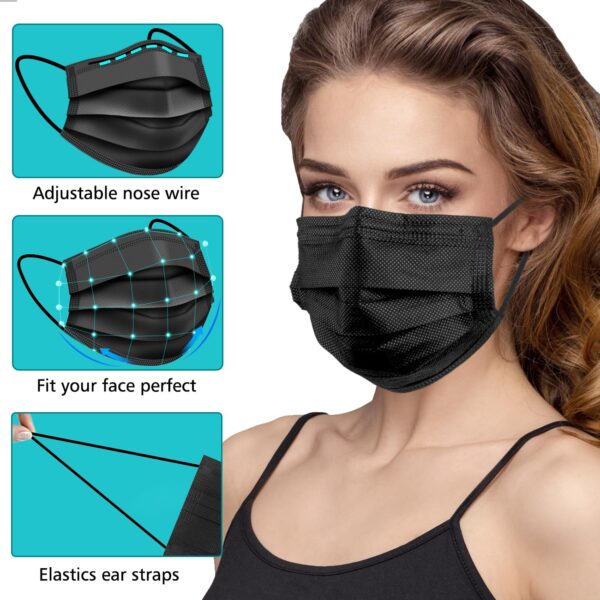 100 PCS Disposable Face Masks, Black Masks, 3 Ply Protection Disposable Face Masks - Image 3