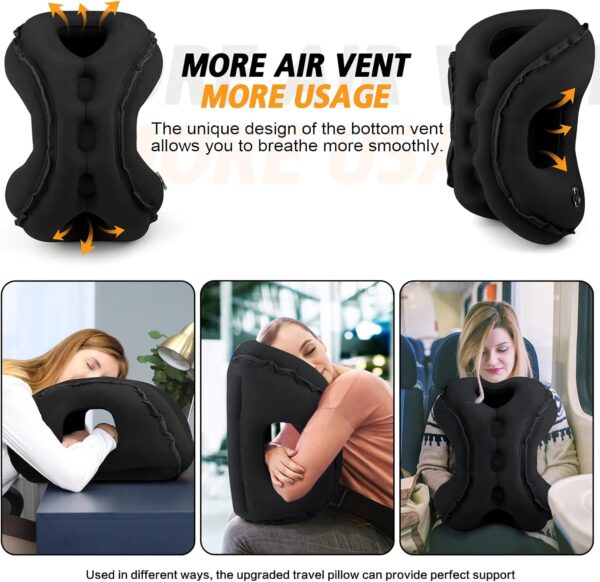 Inflatable Travel Pillow,Multifunction Travel Neck Pillow for Airplane to Avoid Neck and Shoulder Pain,Support Head,Neck,Used for Sleeping Rest, Airplane and Home Use,with Eye Mask, Earplugs, Black - Image 3