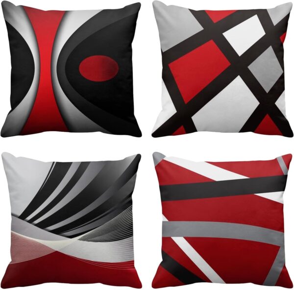 Emvency Set of 4 Throw Pillow Covers Modern Abstract Red Stripes Gray Black White Acrylic Bold Grey Decorative Pillow Cases Home Decor Square 24x24 Inches Pillowcases