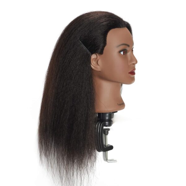 Traininghead 100% Real Hair Mannequin Head Training Head Cosmetology Doll Head Manikin Practice Head Hairdresser With Free Clamp Holder Female (Black Hair A) - Image 5