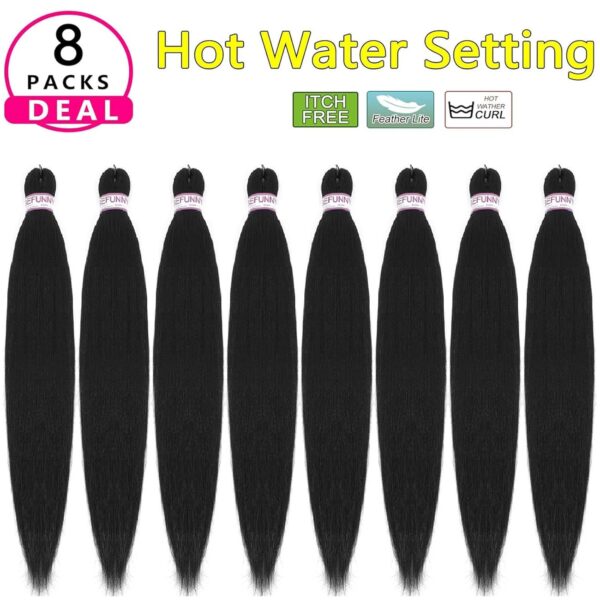 Pre Stretched Braiding Hair 8 Packs 24 Inch Professional Pre Stretched Crochet Hair For Human Braiding Or Twist Natural Black Yaki Perm Straight Synthetic Hair Extension For Women(24 - Image 2