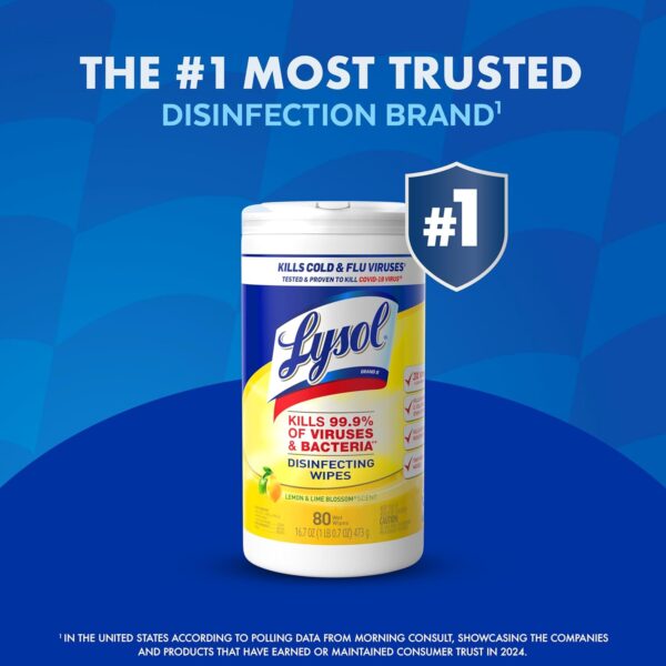 Lysol Disinfectant Wipes, Multi-Surface Antibacterial Cleaning Wipes, For Disinfecting and Cleaning, Lemon and Lime Blossom, Pack of 4 (Packaging may vary) - Image 2