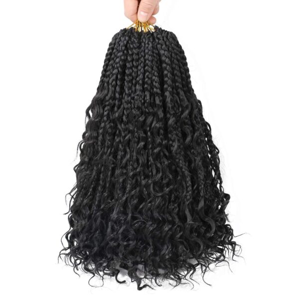 LMZIM 12 Inch Boho Box Braids Crochet Hair Bohomian Crochet Box Braids Curly Ends 8 Pack 3X Crochet Braids Synthetic Braiding Hair Extension Black (12inch (pack of 8) 1B, 1B) - Image 5