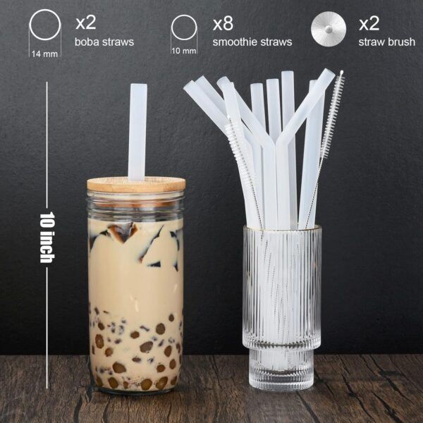 ALINK 10-Pack Clear Reusable Silicone Straws, 2 Large Silicone Boba Straws, 8 Long Smoothie Straws for 30 oz 20 oz Tumblers, Milkshakes, Bubble Tea, Tapioca Pearl With 2 Brush and Case, 10 Inch - Image 2