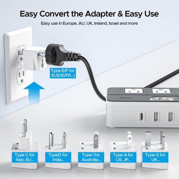 230-Watt Step Down 220V to 110V Voltage Converter & International Travel Adapter/Power Converter with USB-C Port 18W - [Use for USA Appliance Overseas in Europe, AU, UK, Ireland, etc.] - Image 4