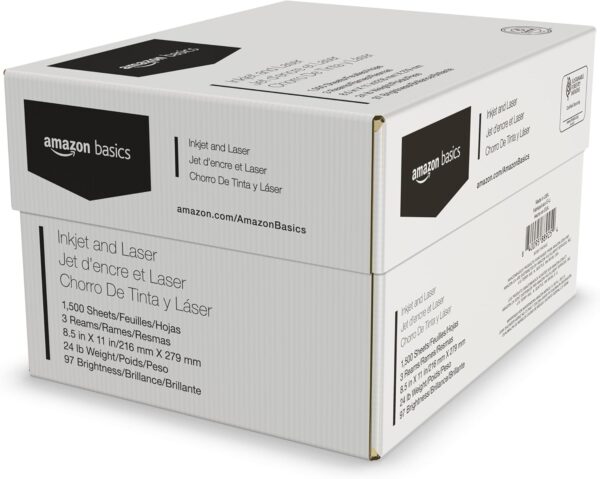 Amazon Basics Multipurpose Copy Printer Paper, 8.5-x-11-inch, 24lb, 1500 Sheets (3 Packs of 500), 97 Bright, White - Image 2