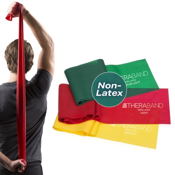 THERABAND Resistance Bands Set, Professional Elastic Band For Upper & Lower Body Exercise, Strength Training without Weights, Physical Therapy, Pilates, Rehab, Yellow & Red & Green, Beginner