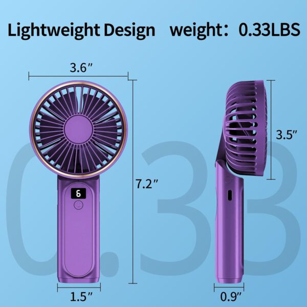 Handheld Fan, Portable Fan, 4000mAh USB Rechargeable Personal Fan, 180° Foldable Mini Desk Fan, 6 Wind Speed, LCD Digital Display, Lanyard as Neck Fan, Ultra Quiet, Pocket Size for Indoor Outdoor - Image 2