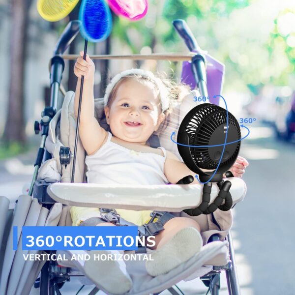 Stroller Fan - 65Hrs 12600mAh Rechargeable Fan, Timing Car Seat Fan, Portable Clip On Fan, Car Fan for Baby, Battery Operated Fan for Baby Stroller, Peloton, treadmill, Golf Cart, Beach, Bed, Dog - Image 3