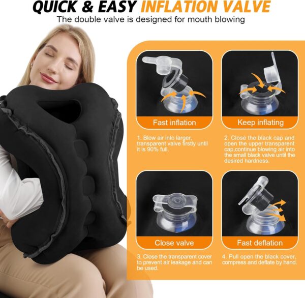 Inflatable Travel Pillow,Multifunction Travel Neck Pillow for Airplane to Avoid Neck and Shoulder Pain,Support Head,Neck,Used for Sleeping Rest, Airplane and Home Use,with Eye Mask, Earplugs, Black - Image 5