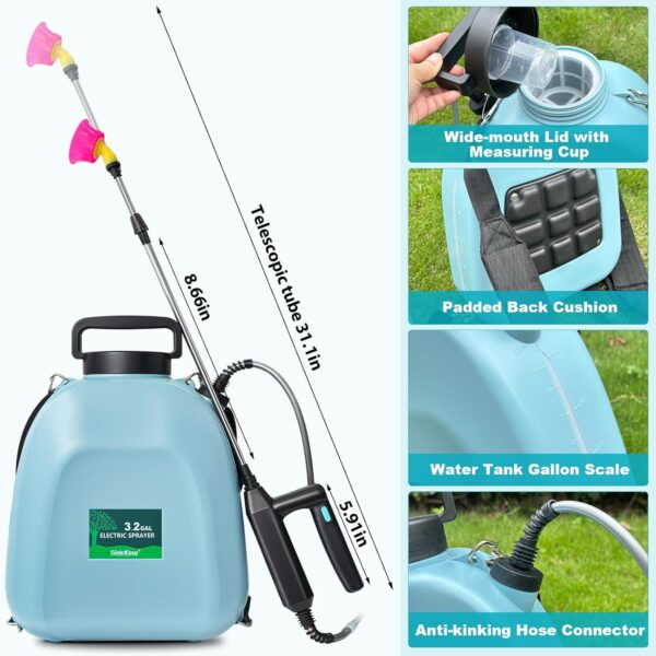 Battery Powered Sprayer 3.2 Gallon, Battery Backpack Sprayer with USB Rechargeable Handle, 5 Mist Nozzles, 32 - Image 6