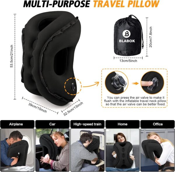 Inflatable Travel Pillow,Multifunction Travel Neck Pillow for Airplane to Avoid Neck and Shoulder Pain,Support Head,Neck,Used for Sleeping Rest, Airplane and Home Use,with Eye Mask, Earplugs, Black - Image 6