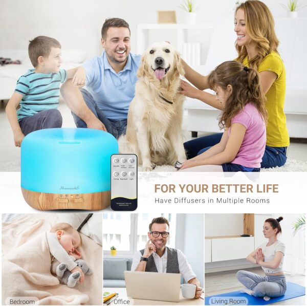 Aromatherapy Essential Oil Diffuser for Room: Oil Diffuser Colorful Aroma Air Humidifier with Adjustable Cool Mist Mode, Waterless Auto Off Ultrasonic Diffusers for Large Small Room Home Office 500ML - Image 2