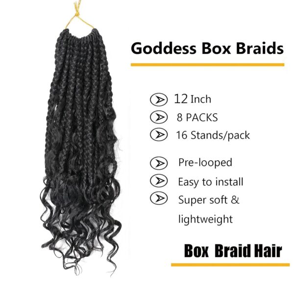 LMZIM 12 Inch Boho Box Braids Crochet Hair Bohomian Crochet Box Braids Curly Ends 8 Pack 3X Crochet Braids Synthetic Braiding Hair Extension Black (12inch (pack of 8) 1B, 1B) - Image 2