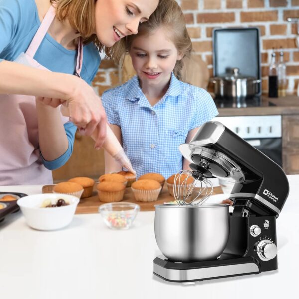 Kitchen in the box Stand Mixer,3.2Qt Small Electric Food Mixer,6 Speeds Portable Lightweight Kitchen Mixer for Daily Use with Egg Whisk,Dough Hook,Flat Beater (Black) - Image 6