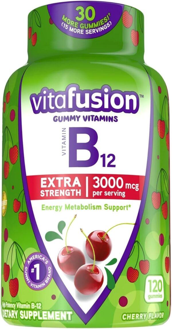 Extra Strength B12 Gummy Vitamins, Delicious Cherry Flavor Compatible with Vitafusion,120ct