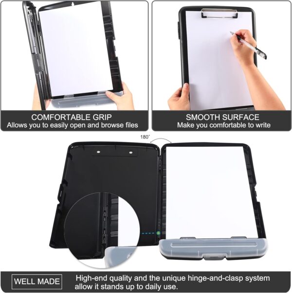 Clipboard with Storage, Large Capacity Nursing Clipboards with Low Profile Clip, Heavy Duty Plastic Storage Clipboard with Pen Holder, Side-Opening, Multifunctional Clipboard Case for Writing - Image 3