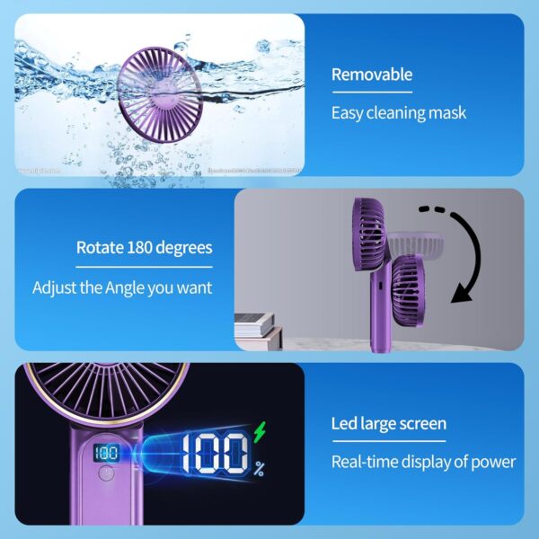 Handheld Fan, Portable Fan, 4000mAh USB Rechargeable Personal Fan, 180° Foldable Mini Desk Fan, 6 Wind Speed, LCD Digital Display, Lanyard as Neck Fan, Ultra Quiet, Pocket Size for Indoor Outdoor - Image 4