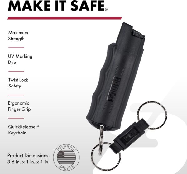 SABRE Pepper Spray, Quick Release Keychain for Easy Carry and Fast Access, Finger Grip for More Accurate and Faster Aim, Maximum Police Strength OC Spray, 0.54 fl oz, Secure and Easy to Use Safety - Image 2