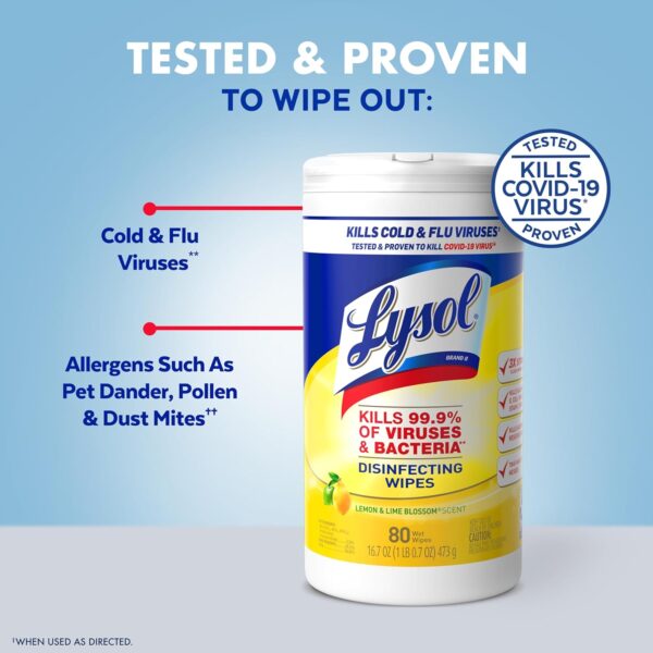 Lysol Disinfectant Wipes, Multi-Surface Antibacterial Cleaning Wipes, For Disinfecting and Cleaning, Lemon and Lime Blossom, Pack of 4 (Packaging may vary) - Image 4