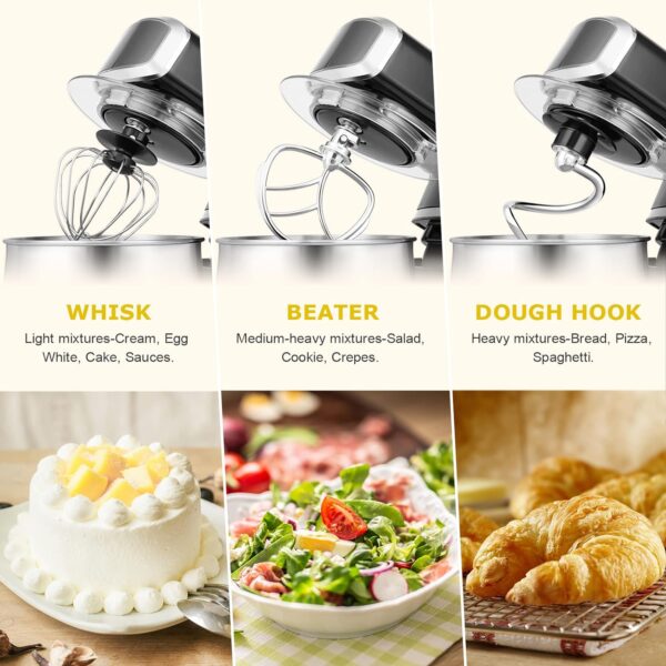 Kitchen in the box Stand Mixer,3.2Qt Small Electric Food Mixer,6 Speeds Portable Lightweight Kitchen Mixer for Daily Use with Egg Whisk,Dough Hook,Flat Beater (Black) - Image 4