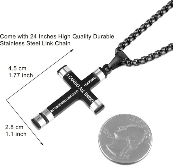 HZMAN Philippians 4:13 Cross Pendant STRENGTH Bible Verse Stainless Steel Necklace 3 Colors Available - Image 4