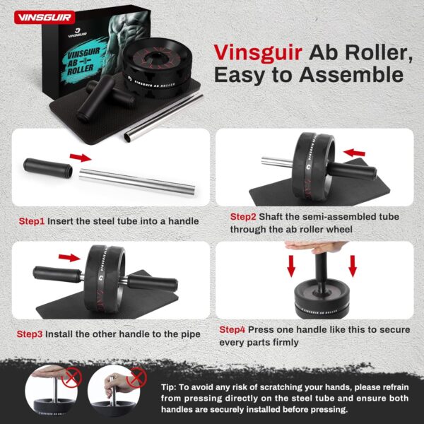 Vinsguir Ab Roller Wheel, Abs Workout Equipment for Abdominal & Core Strength Training, Exercise Wheels for Home Gym, Fitness Equipment for Core Workout with Knee Pad Accessories - Image 6