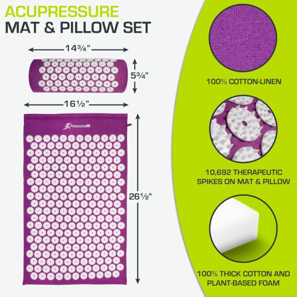 ProsourceFit Acupressure Mat and Pillow Set for Back/Neck Pain Relief and Muscle Relaxation, XL - Image 2