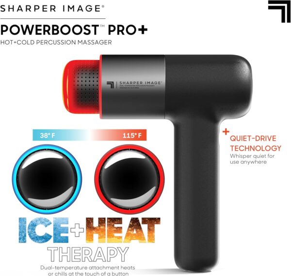 Sharper Image® Powerboost® Pro+ Hot & Cold Percussion Massager, Dual-Temperature Node, Soothing Heat & Cold Therapy, 6 Speed, 6 Attachments, Lightweight Portable Athlete Recovery, Travel Case - Image 2