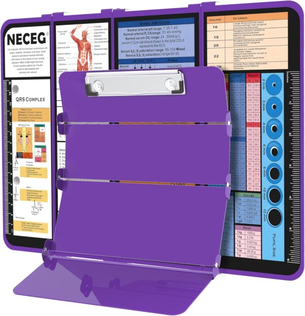 Nursing Clipboard Foldable-4 Layers Aluminum Folding Nurse Clipboards Pocket Size,Foldable Clipboard with Nursing Medical Edition Cheat Sheets Clip Board for Nurses Students and Doctors(Purple)