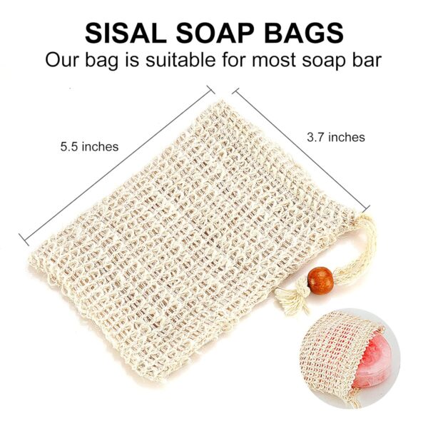 Soap Bag, Natural Sisal Soap Saver Bag Pouch Mesh Net Waste Plastic-free Exfoliating Foaming and Drying Soap Holder for Shower (4 Pack) - Image 3