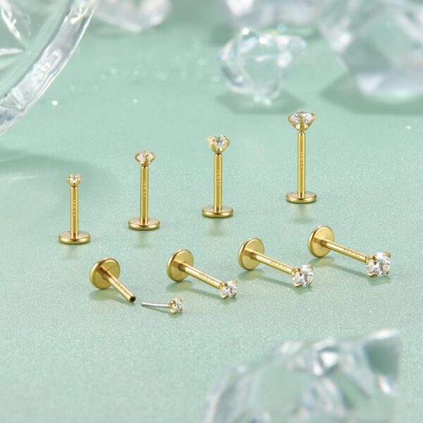 LOLIAS 14K Gold Filled Threadless Nose Studs CZ Nose Rings for Women Men 316L Surgical Steel Labret Studs Lip Rings Push in Flat Back Stud Earrings CZ Nose Nostril Tragus Helix Piercing Jewelry Hypoallergenic 20G 18G 16G - Image 6