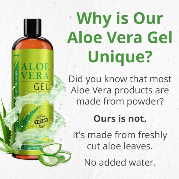 Seven Minerals Organic Aloe Vera Gel from freshly cut 100% Pure Aloe - Big 12oz - HighestQuality, Texas grown, Vegan, Unscented - For Face, Skin, Hair, Sunburn relief - Image 4