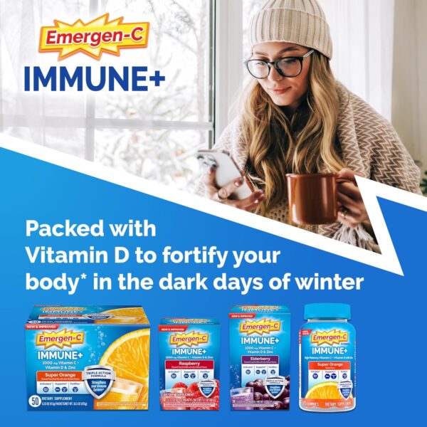 Emergen-C Immune+ Triple Action Immune Support Powder, BetaVia (R), 1000mg Vitamin C, B Vitamins, Vitamin D and Antioxidants, Super Orange – 30 Count (Pack of 1) - Image 2