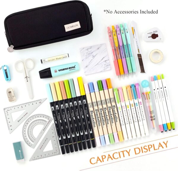 CICIMELON Large Capacity Pencil Case 3 Compartment Pouch Pen Bag for School Teen Girl Boy Men Women (Black) - Image 6