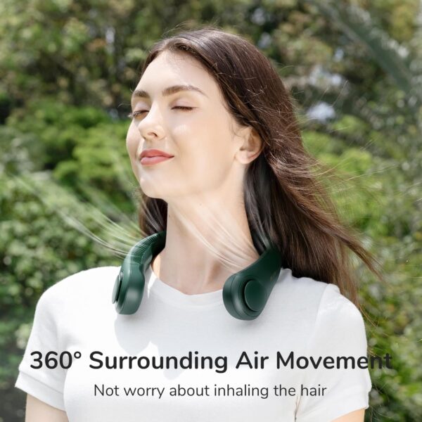 JISULIFE Portable Neck Fan, Hands Free Bladeless Fan, 5 Speeds, 4000 mAh Battery Operated Wearable Personal Fan, Twistable, Rechargeable, Gift for Women Men-Dark Green - Image 2