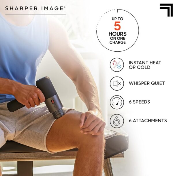 Sharper Image® Powerboost® Pro+ Hot & Cold Percussion Massager, Dual-Temperature Node, Soothing Heat & Cold Therapy, 6 Speed, 6 Attachments, Lightweight Portable Athlete Recovery, Travel Case - Image 4