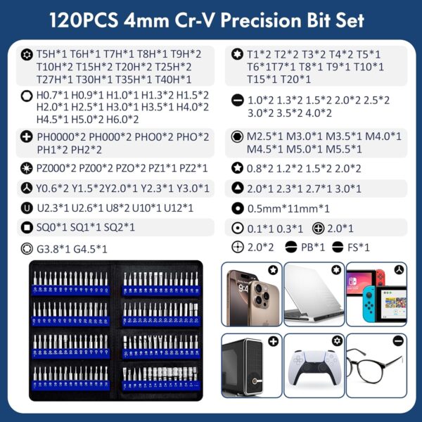 XOOL 200 in 1 Precision Screwdriver Kit, Electronics Repair Tool Magnetic Driver Kit with 164 Bits, Flexible Shaft, Extension Rod for Computer, iPhone, Laptop, PC, PS4, Xbox, Nintendo - Image 3