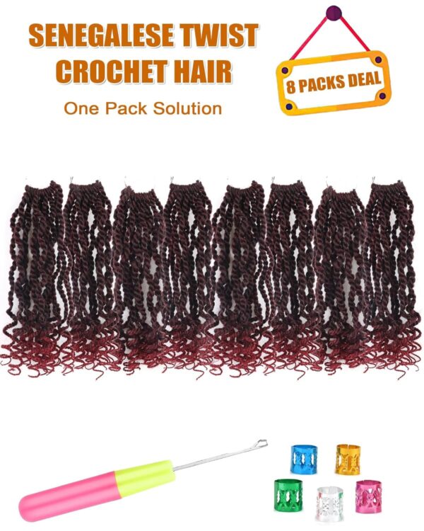 Short Burgundy Crochet Hair 6 Inch Wavy Senegalese Twist Crochet Hair 8 Packs Kinky Twist Crochet Hair Pre Looped Crochet Braids with Curly Ends (6 Inch,Tbug) - Image 4