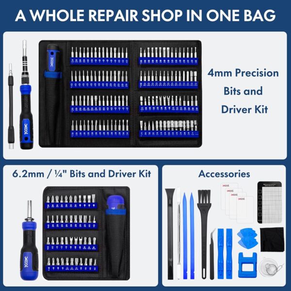 XOOL 200 in 1 Precision Screwdriver Kit, Electronics Repair Tool Magnetic Driver Kit with 164 Bits, Flexible Shaft, Extension Rod for Computer, iPhone, Laptop, PC, PS4, Xbox, Nintendo - Image 2