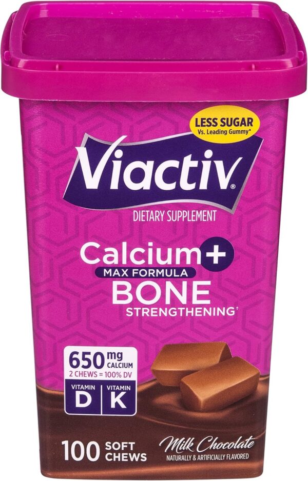 Viactiv Calcium +Vitamin D3 Supplement Soft Chews, Milk Chocolate, 100 Chews - Calcium Dietary Supplement for Bone Health