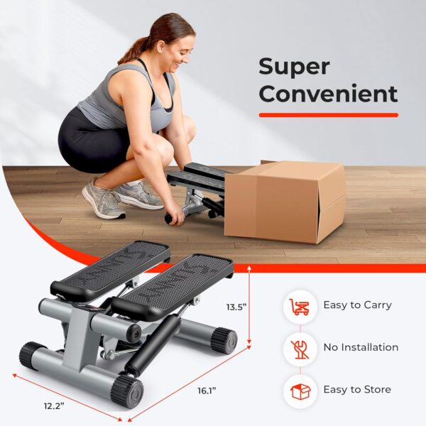 Sunny Health & Fitness Mini Steppers for Exercise at Home, Stair Step Workout Machine with Optional Resistance Bands, Full Body Cardio Equipment, Optional Free SunnyFit App Connection Smart Stepper - Image 5