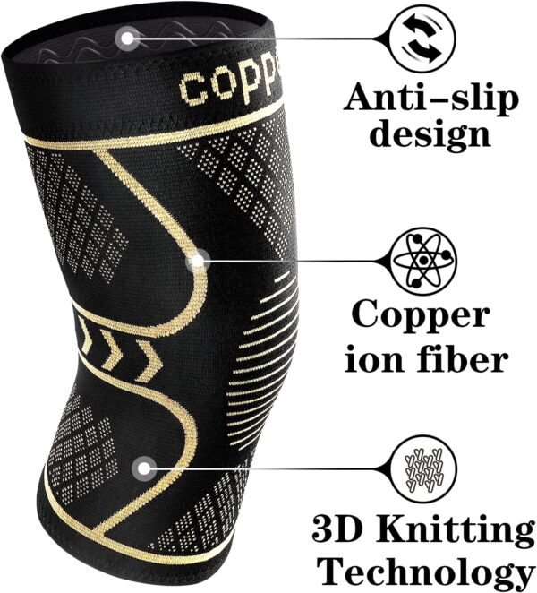 Copper Knee Braces for Women and Men 2 Pack, Knee Compression Sleeve for Knee Pain, Arthritis,ACL, Meniscus Tear, Joint Pain Relief, Knee Support for Running, Working Out, Fitness, Weightlifting-L