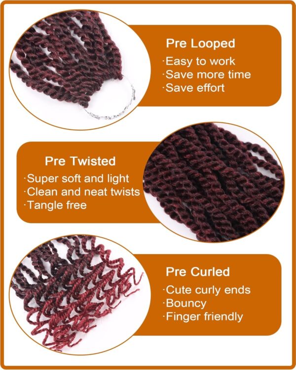 Short Burgundy Crochet Hair 6 Inch Wavy Senegalese Twist Crochet Hair 8 Packs Kinky Twist Crochet Hair Pre Looped Crochet Braids with Curly Ends (6 Inch,Tbug) - Image 3